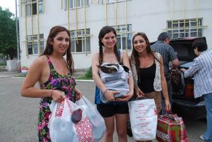  Share-a-Pair delivers shoes to the Vanadzor Orphanage. Pictured left to right, Kristen Abajian, Sofia Dilsizian and Bridget Abajian.