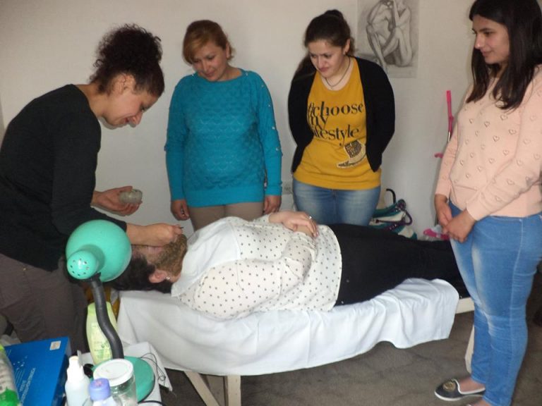 Cosmetology students participant in trainings.
