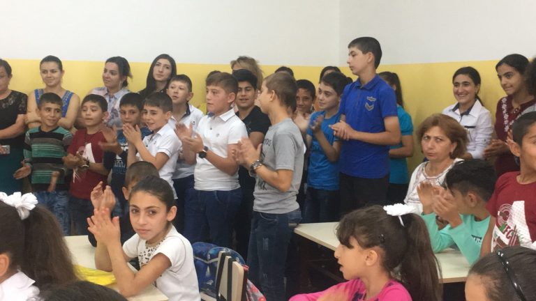 Enthusiastic students at the Zorakan School on opening day.