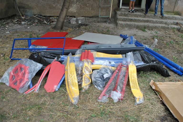 One of three play structures to be assembled and installed at Getashen.