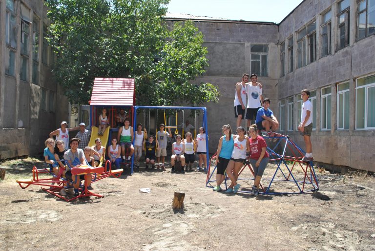 SUCCESS!  Three play structures assembled and ready for use at Getashen.  Thank you SERVICE Armenia 2016!
