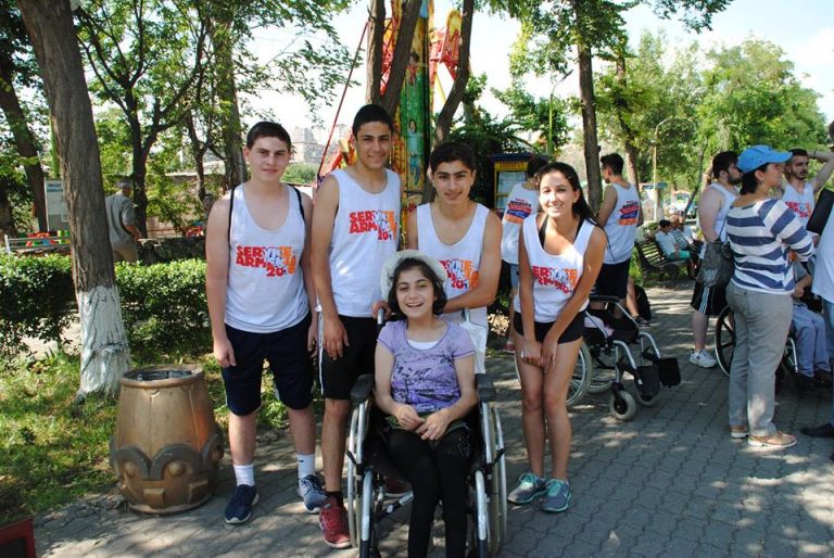 SERVICE Armenia 2016 participants with their new friend from the Kharpert Home.