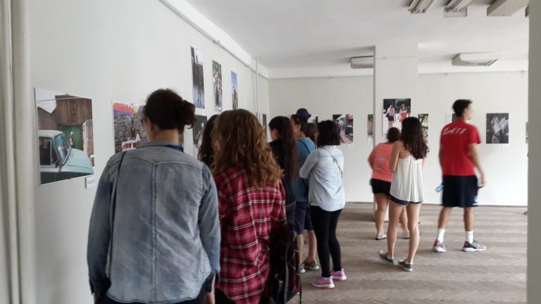 The SERVICE Armenia 2015 group viewing the The Aghcheeg Project Photo Exhibit at the Vanadzor Fine Arts Museum.