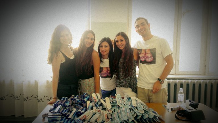 SERVICE Armenia 2013 participants ready to distribute dental supplies to children at a village school.