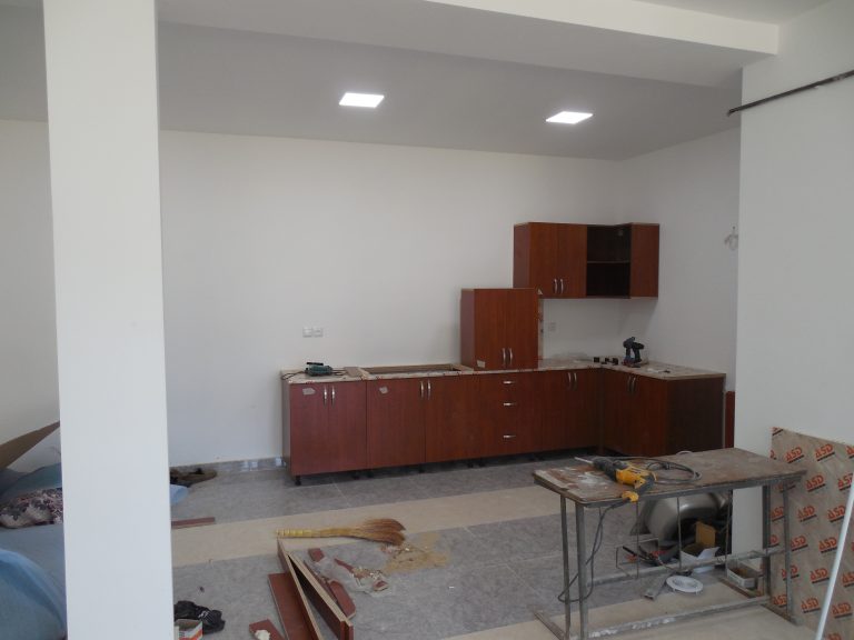 Kitchen cabinets almost completely installed.