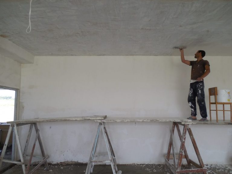 Local workers are making terrific progress on the plaster work at the Ljashen school.