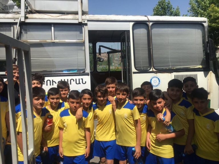 The kids from the Banants Yerevan Football Club ready for their dental checkups.