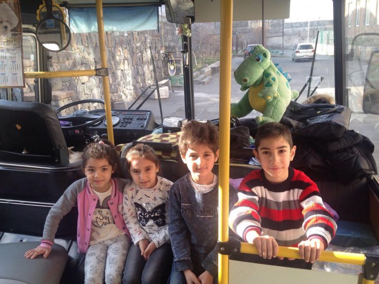 Children waiting to see the dentist on the Mobile Clinic.
