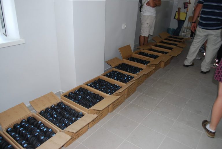 TOMS shoes ready for distribution.