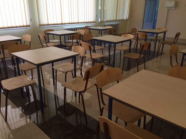 New table and chairs for the newly renovated cafeteria at the Rind School.