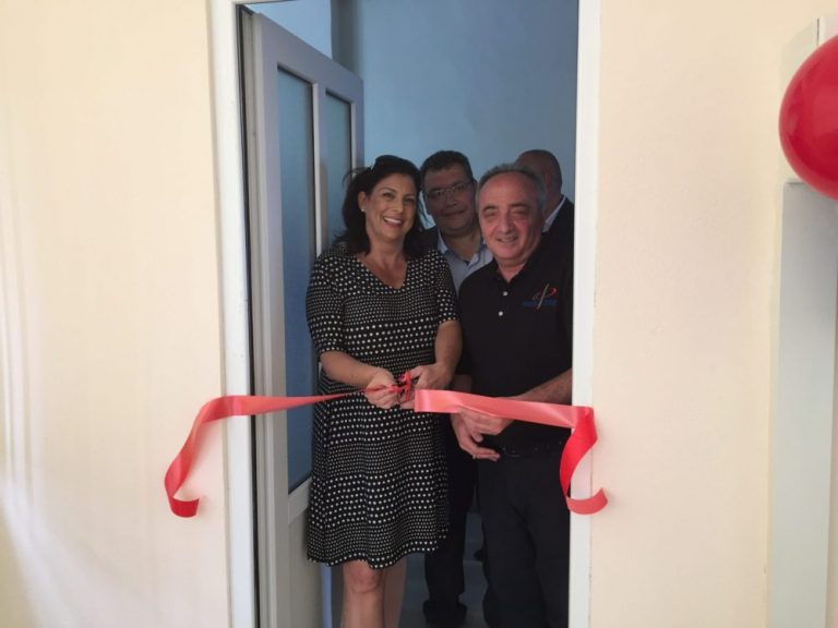Armenia Tree Project Executive Director, Jeanmarie Papelian, & Paros Foundation Project Manager, Gegham Minasyan, during the ribbon-cutting celebration at the Rind Village School.