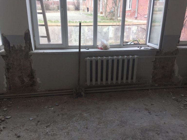 Water damage being repaired at the Rind school.