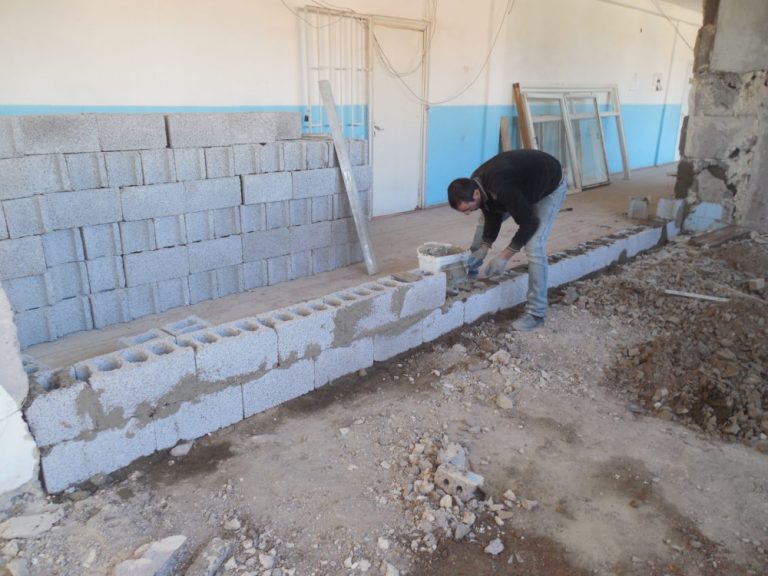 Workers rebuilt week classroom walls as part of the renovation.
