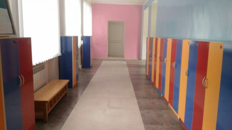 The new hallway on the first floor is complete with lockers for the children.