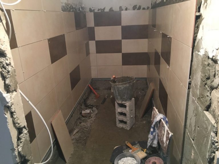 Work on the teachers' restroom is progressing.