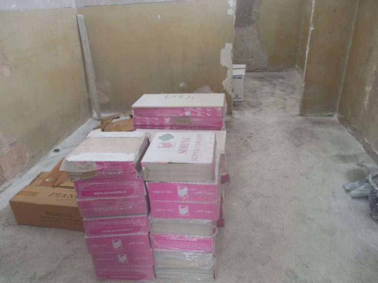 New tile and fixtures for the bathroom at the kindergarten in Paravakar.