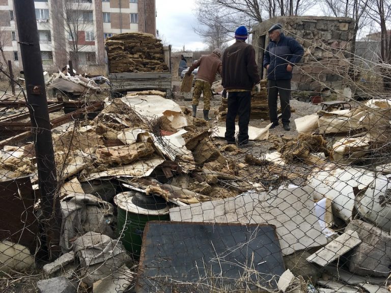 Once our friends at the Shirak Center NGO demolishes the Galoyan domik, they recycle as much of the materials as possible