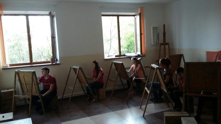 Students enjoying their new art studio at the Kanakeravan Art School.