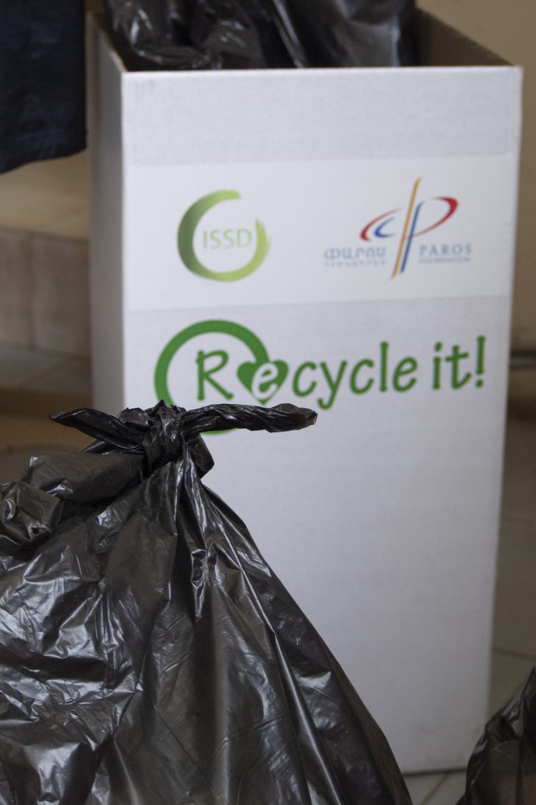 Recycling bins and bags for materials were placed at nine schools in the Berd area of the Tavush Region.