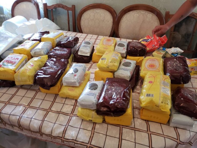 Food packs include some staples, fresh food and personal hygiene products.