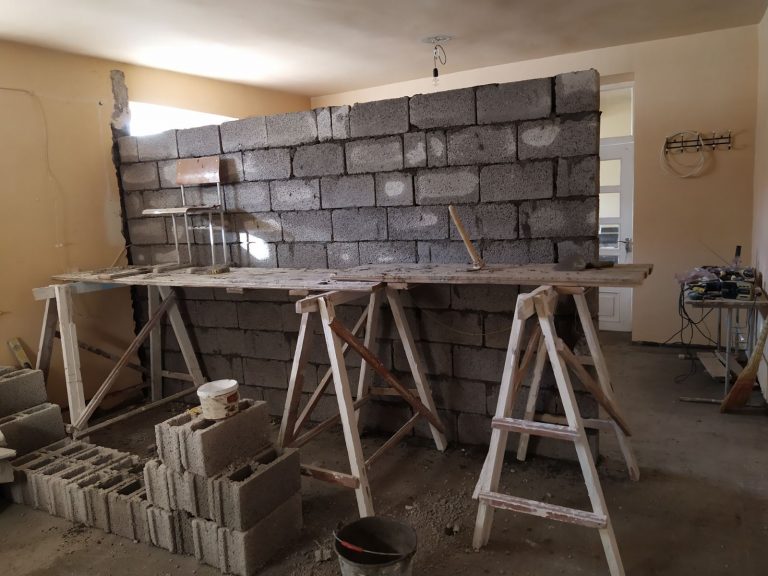 The interior block work began to section off the new kitchen.