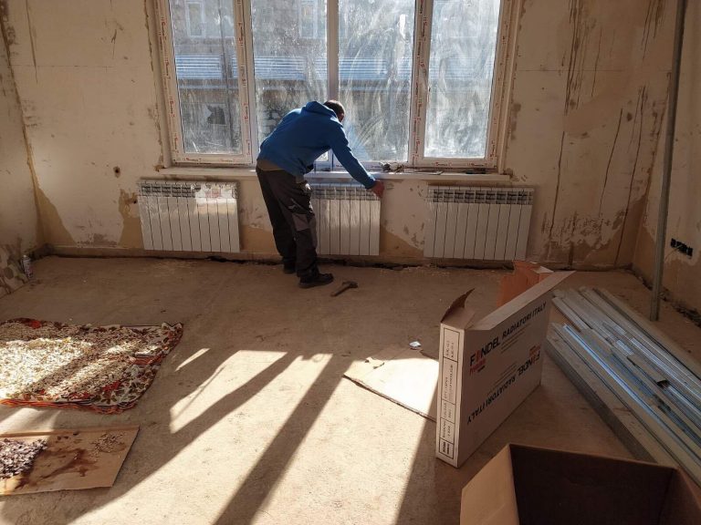 The crew is completing the installation of the new heating system.  This will allow them to work on the interior as the weather turns cold.