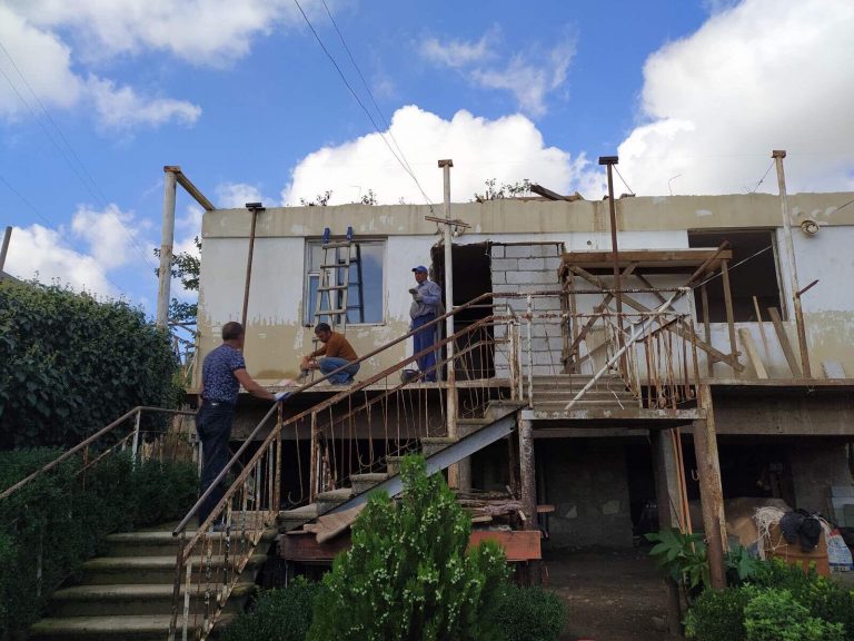 The roof and roofing structure was removed and will be replaced as the structure was damaged by Azeri shelling.