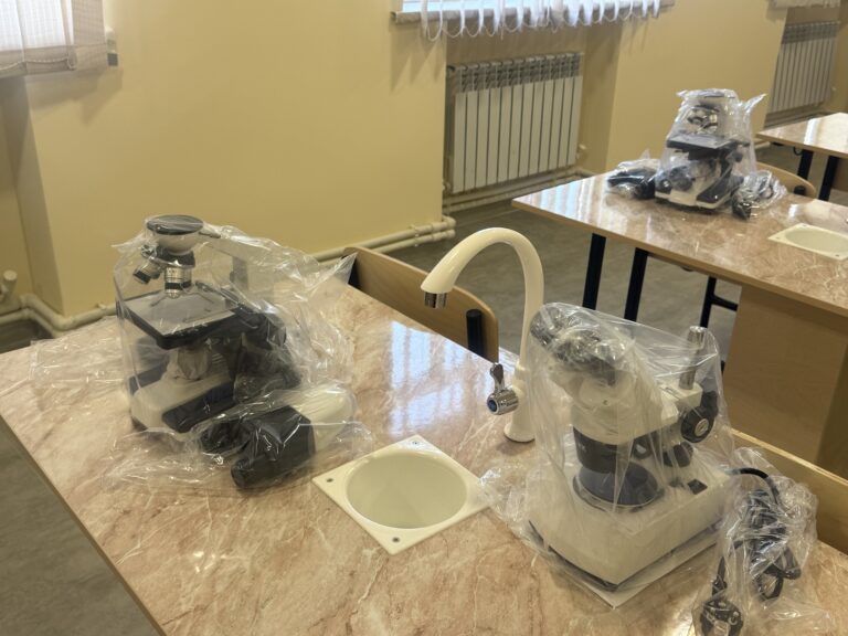 Each desk set up with it's own equipment.